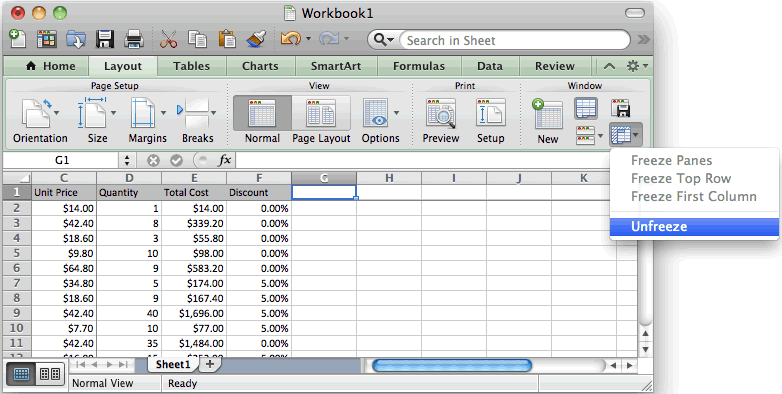 Microsoft Excel Table Layouts Mac